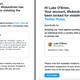 Screenshots of "private media" enforcement emails sent by Twitter to reporter and researcher Luke O'Brien.
